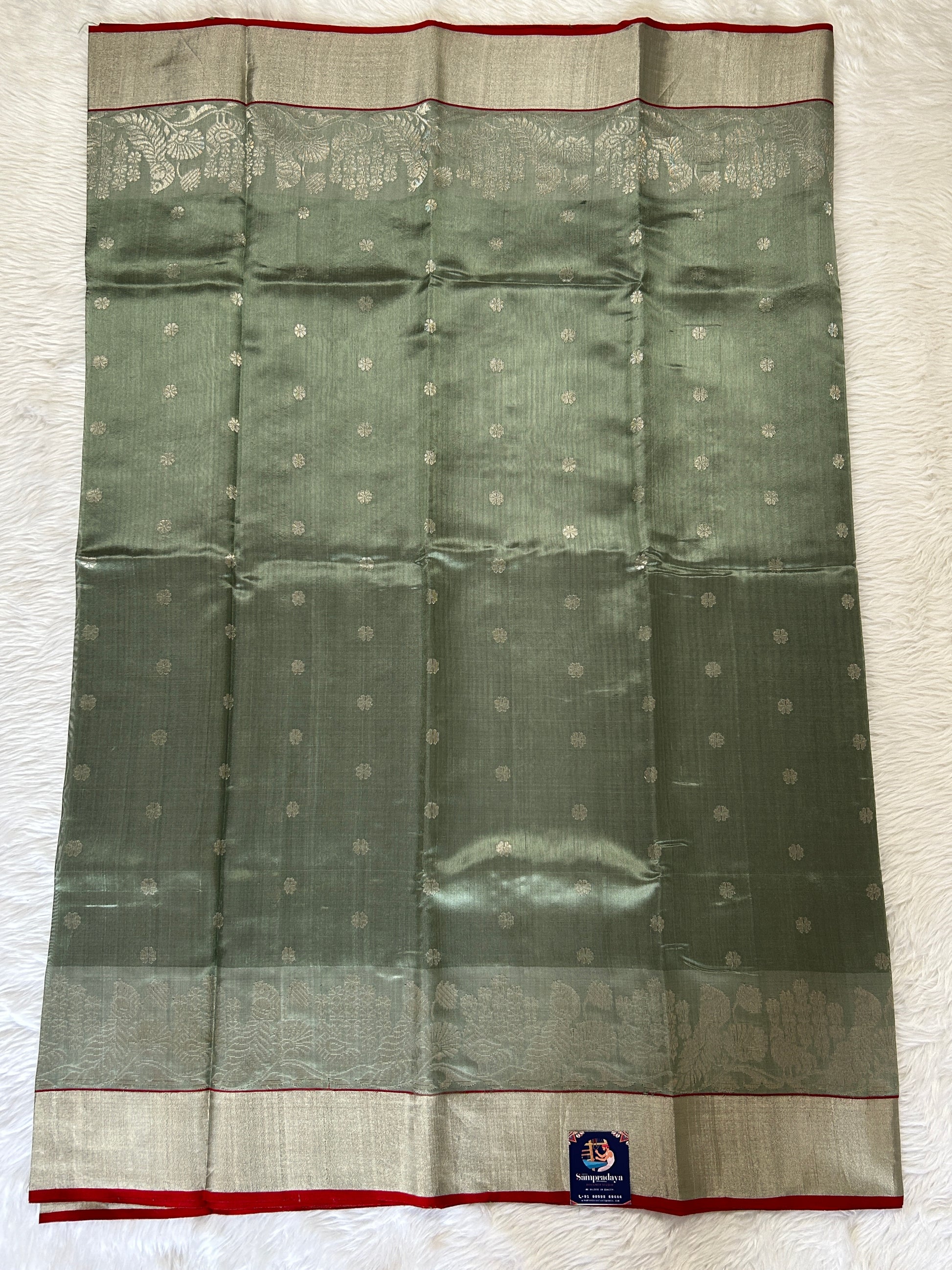 Chanderi Pattu Saree Mint Green colored saree complemented with a Silver Zari border - Sampradaya Designer Studio