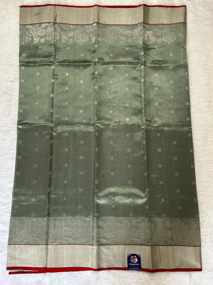 Chanderi Pattu Saree Mint Green colored saree complemented with a Silver Zari border - Sampradaya Designer Studio