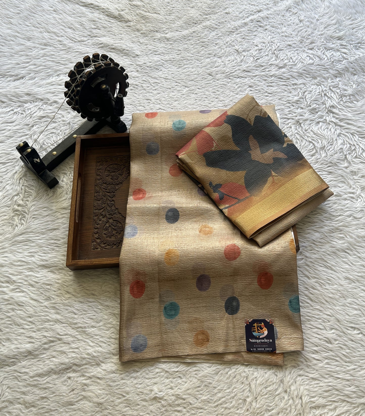 Semi Tussar Silk Dress Material Cream Colored Complemented with a Borderless. - Sampradaya Designer Studio