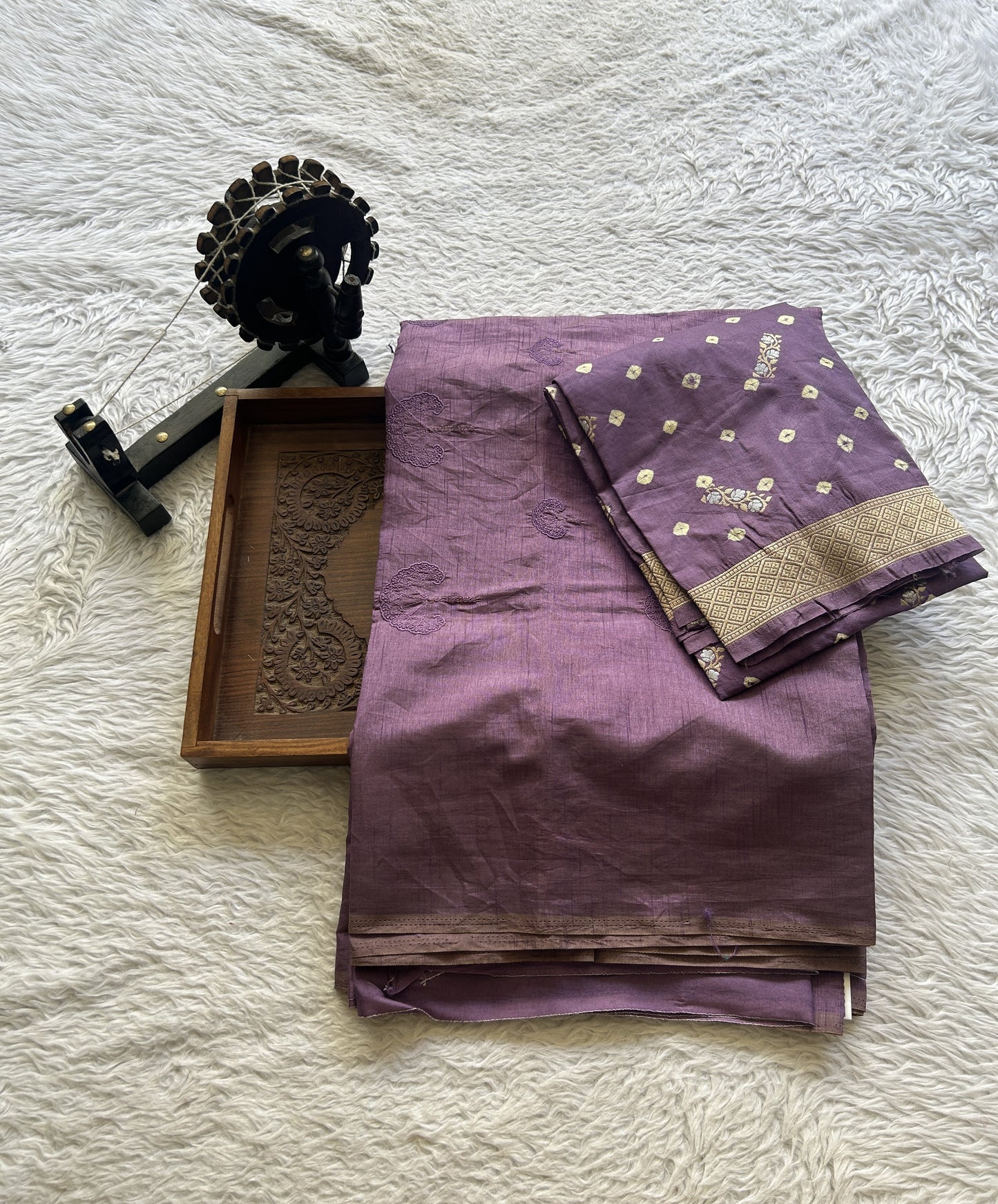 Tussar Silk Dress Material Lilac Colored Elegantly with a Borderless. - Sampradaya Designer Studio