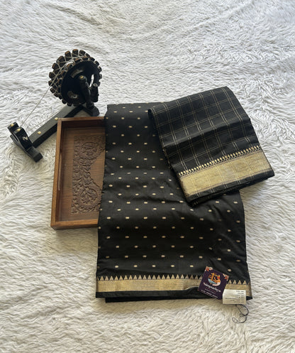 Semi Tussar Silk Dress Material Black Colored Elegantly with a Borderless. - Sampradaya Designer Studio