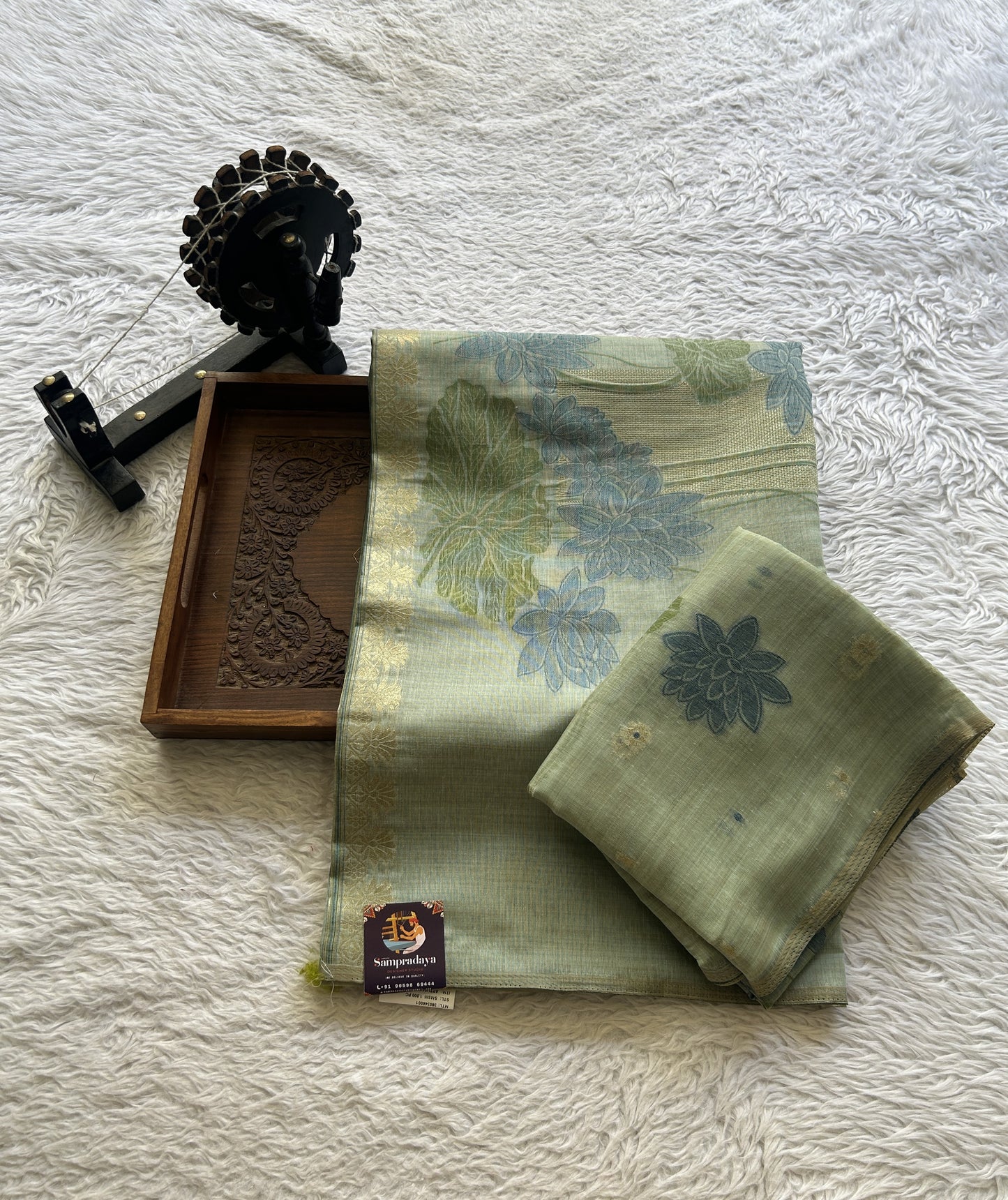 Semi Tussar Silk Dress Material Sea Green Colored Elegantly with a Borderless. - Sampradaya Designer Studio