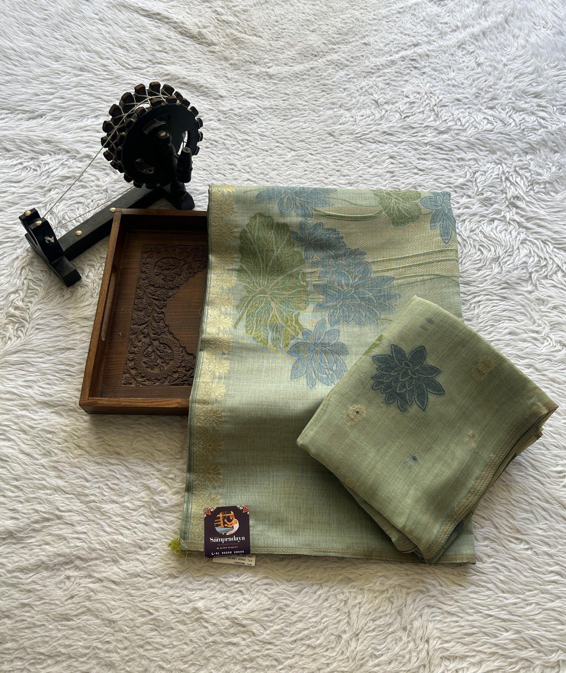 Semi Tussar Silk Dress Material Sea Green Colored Elegantly with a Borderless. - Sampradaya Designer Studio