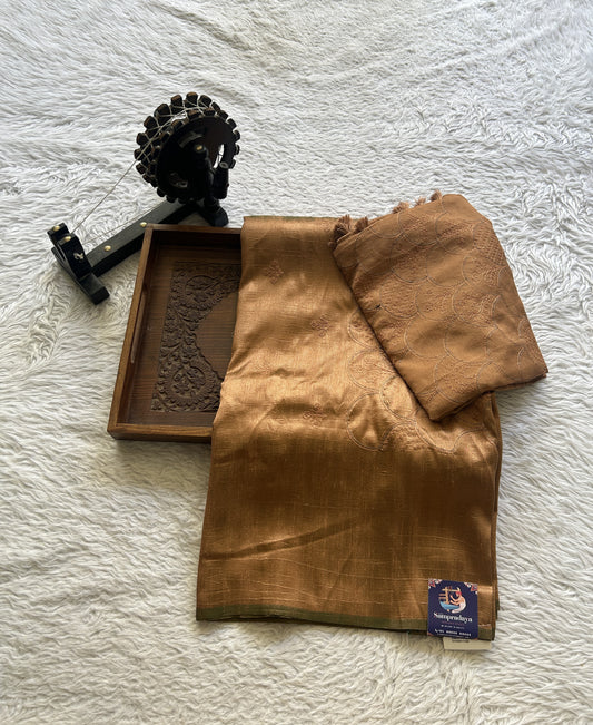 Tussar Silk Dress Material Rust Colored Elegantly with a Borderless. - Sampradaya Designer Studio