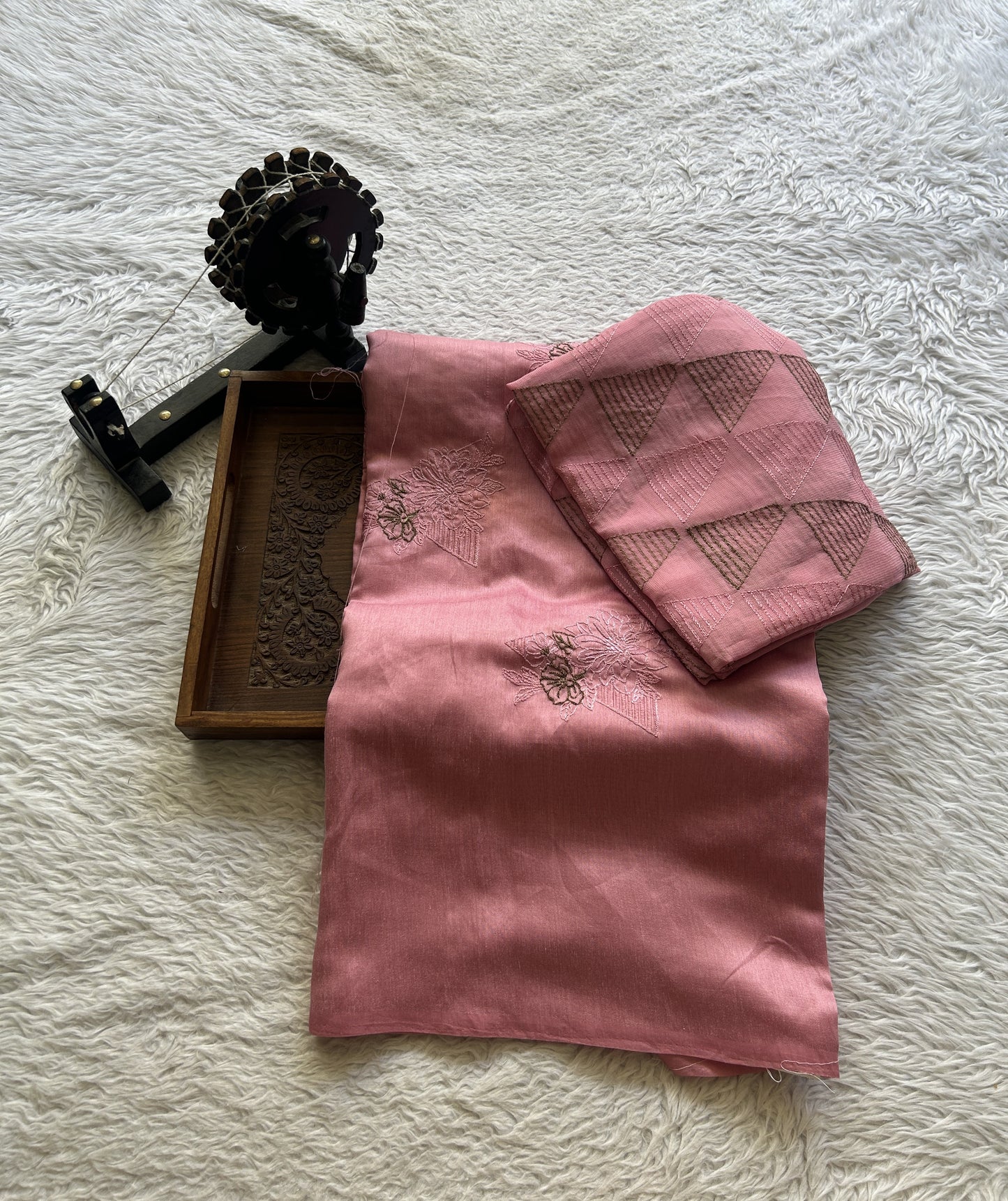 Tussar Silk Dress Material Pink Colored Elegantly with a Borderless. - Sampradaya Designer Studio