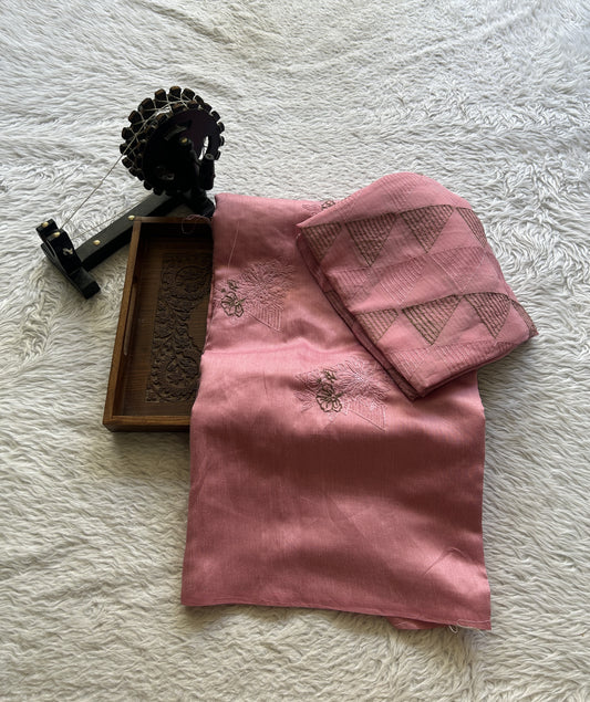 Tussar Silk Dress Material Pink Colored Elegantly with a Borderless. - Sampradaya Designer Studio