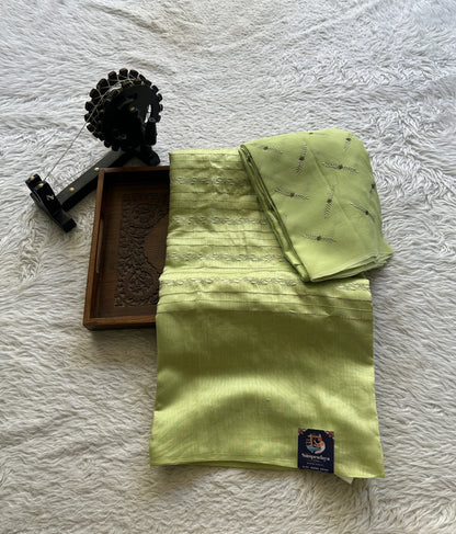Tussar Silk Dress Material Light Green Colored Elegantly with a Borderless. - Sampradaya Designer Studio