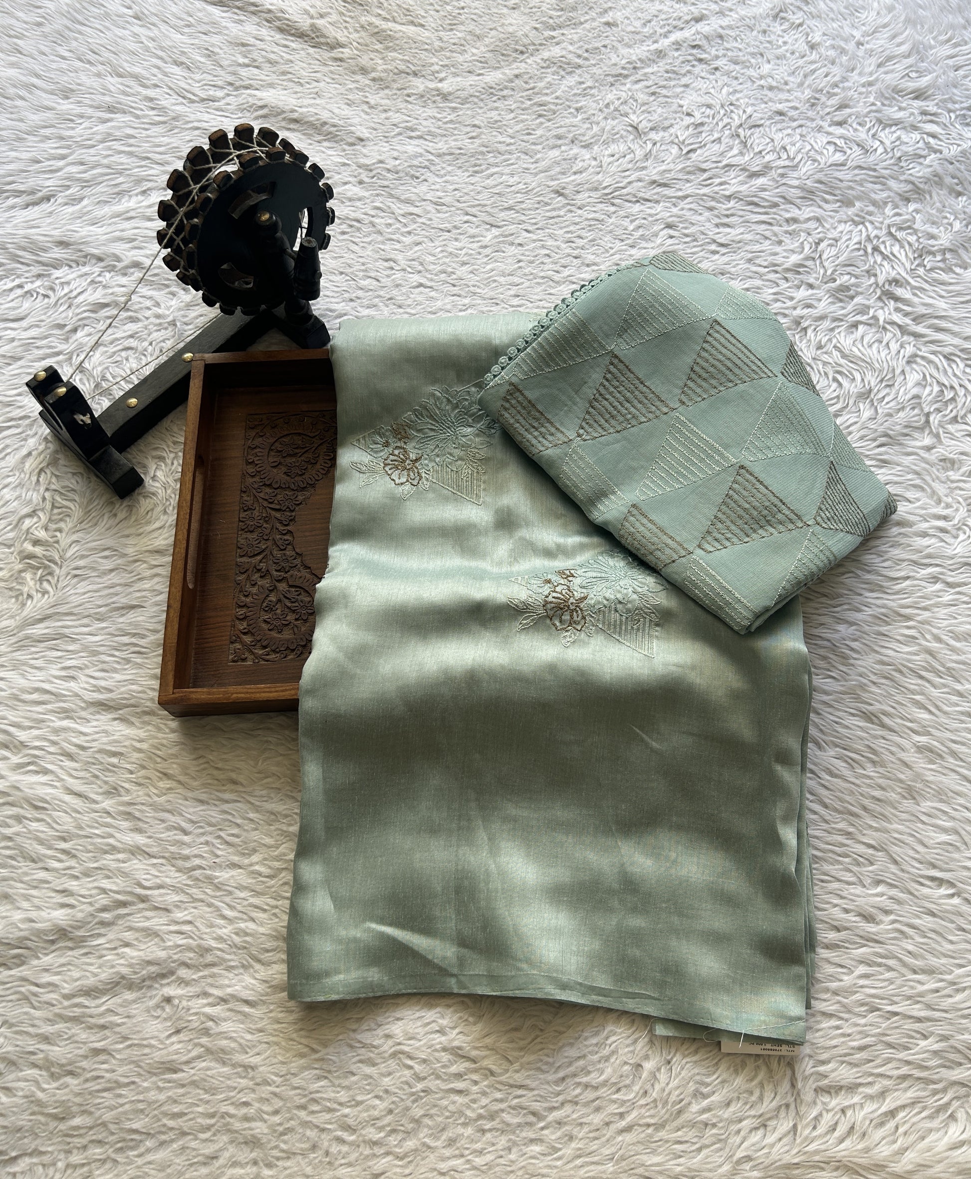 Tussar Silk Dress Material Sea Blue Colored Elegantly with a Borderless. - Sampradaya Designer Studio