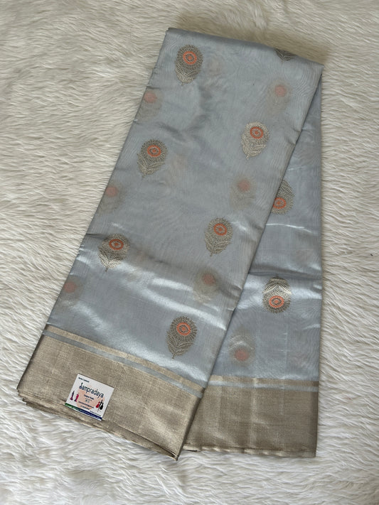 Chanderi Pattu Saree Pastel Blue colored saree complemented with a Silver Zari border - Sampradaya Designer Studio