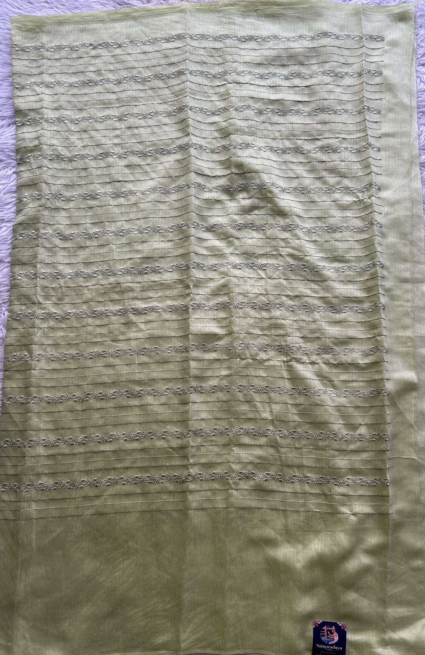 Tussar Silk Dress Material Light Green Colored Elegantly with a Borderless. - Sampradaya Designer Studio
