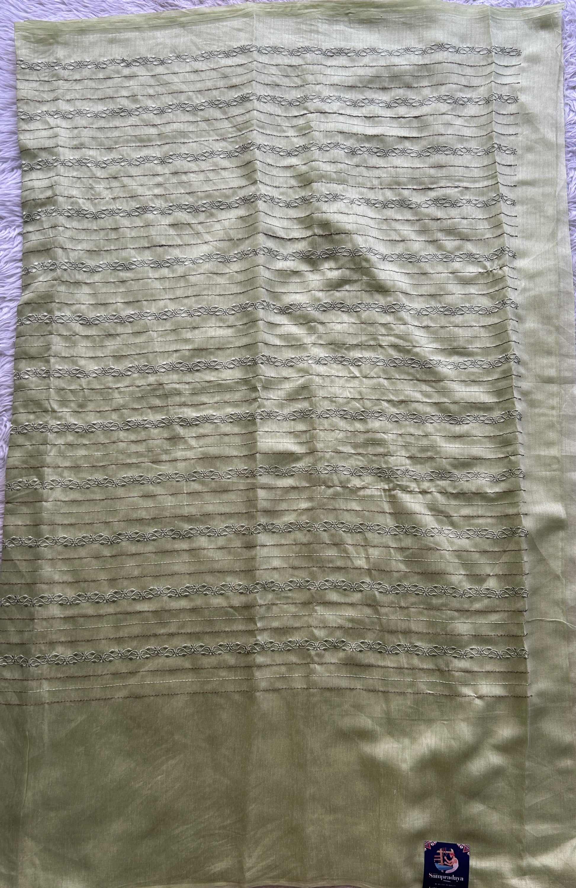 Tussar Silk Dress Material Light Green Colored Elegantly with a Borderless. - Sampradaya Designer Studio