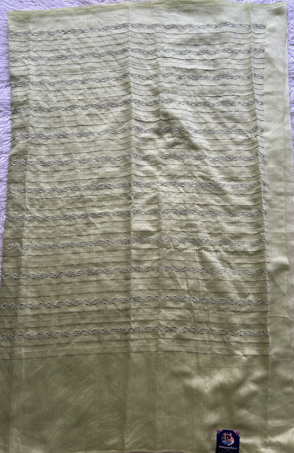 Tussar Silk Dress Material Light Green Colored Elegantly with a Borderless. - Sampradaya Designer Studio