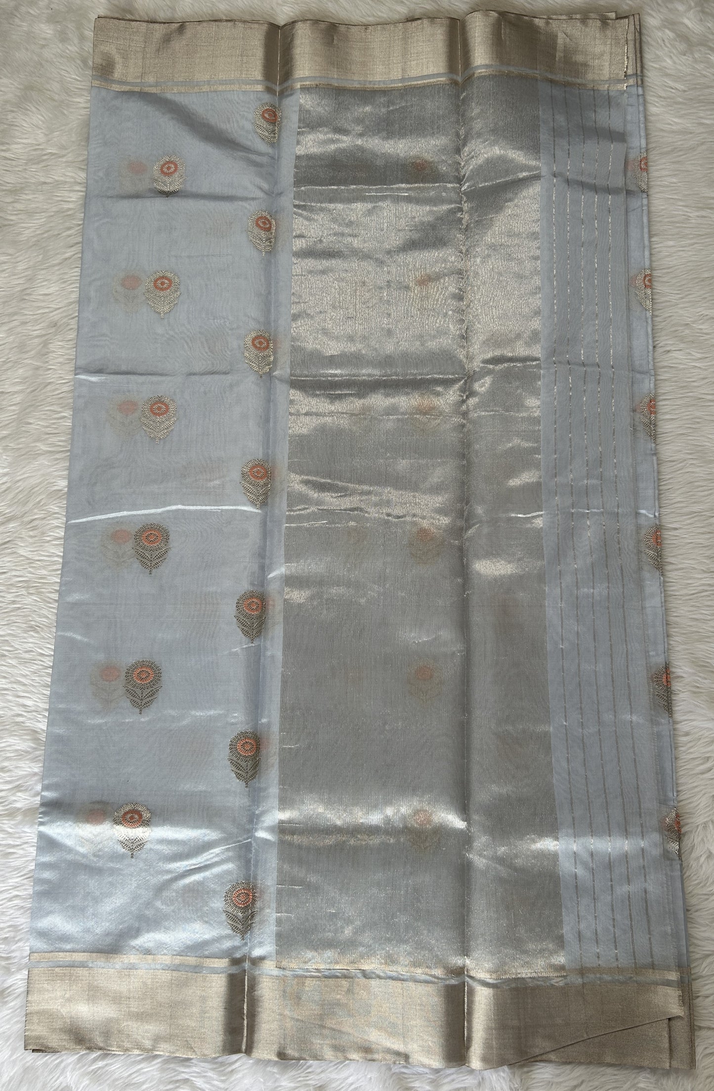 Chanderi Pattu Saree Pastel Blue colored saree complemented with a Silver Zari border - Sampradaya Designer Studio