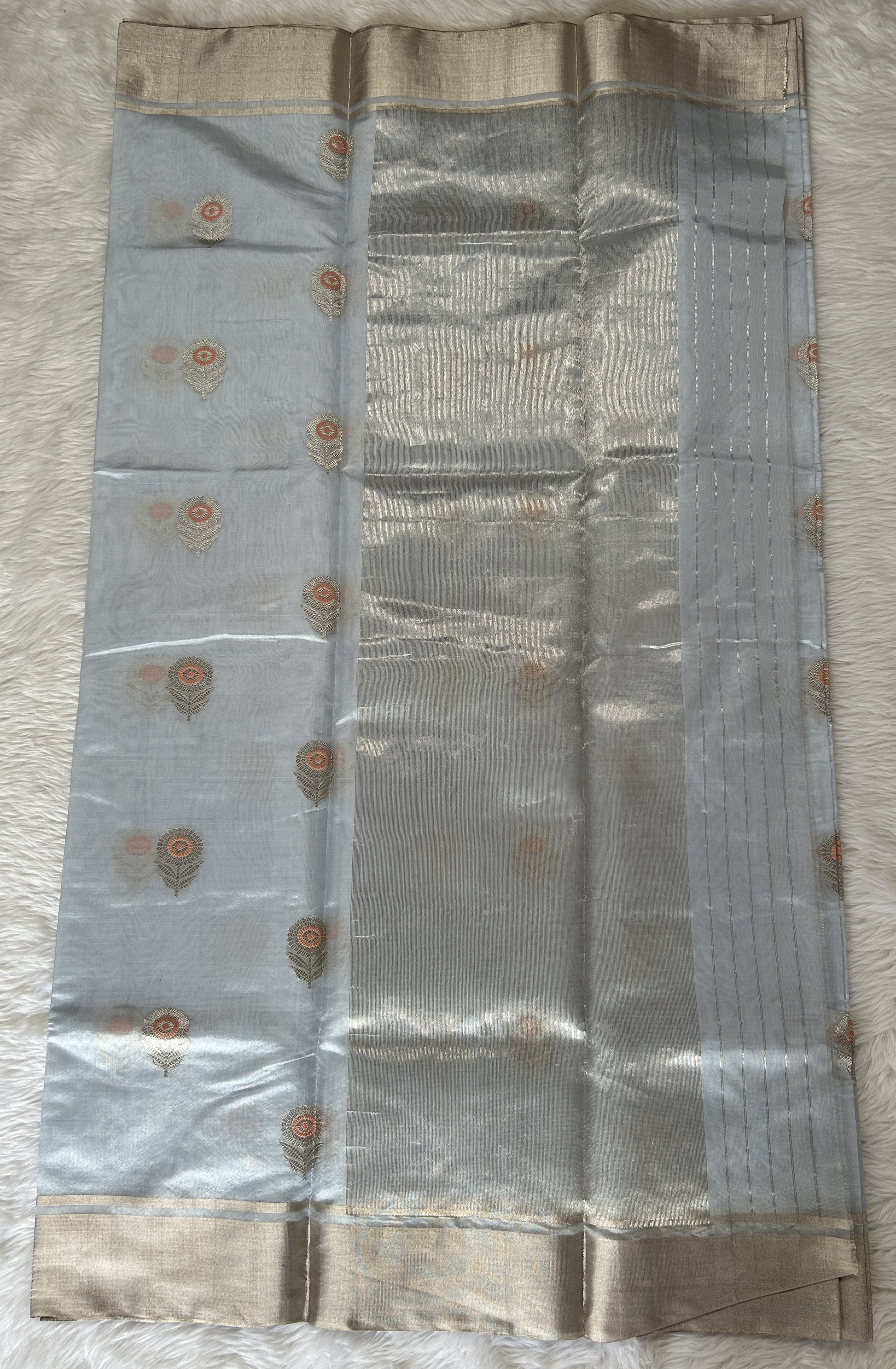 Chanderi Pattu Saree Pastel Blue colored saree complemented with a Silver Zari border - Sampradaya Designer Studio