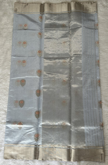 Chanderi Pattu Saree Pastel Blue colored saree complemented with a Silver Zari border - Sampradaya Designer Studio