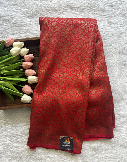 Banarasi Semi Katan Saree Red Colored Complemented with a Zari Border. - Sampradaya Designer Studio
