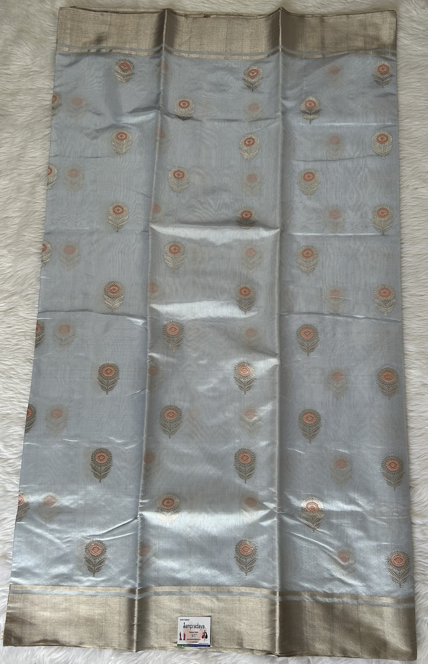 Chanderi Pattu Saree Pastel Blue colored saree complemented with a Silver Zari border - Sampradaya Designer Studio