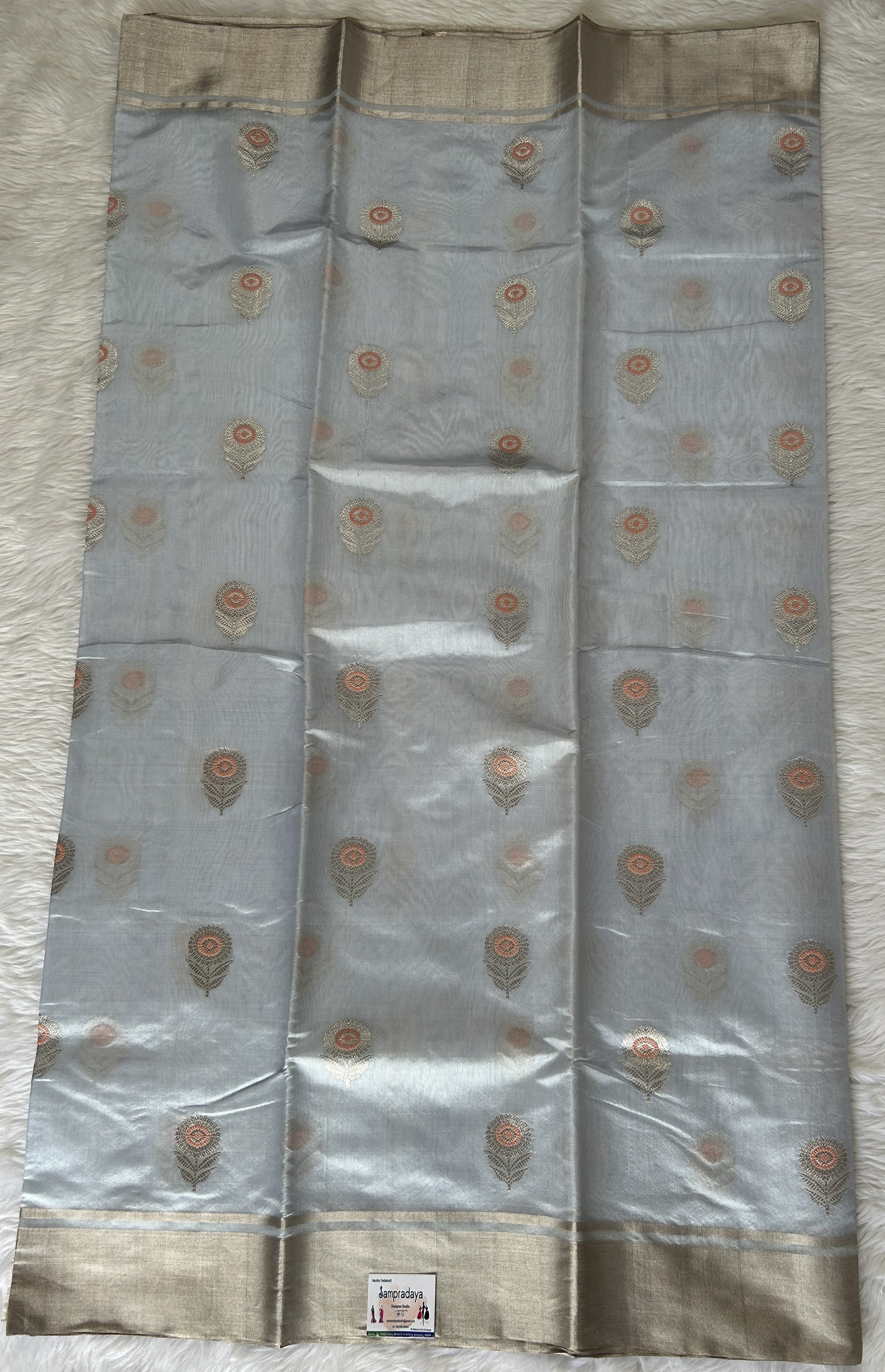 Chanderi Pattu Saree Pastel Blue colored saree complemented with a Silver Zari border - Sampradaya Designer Studio