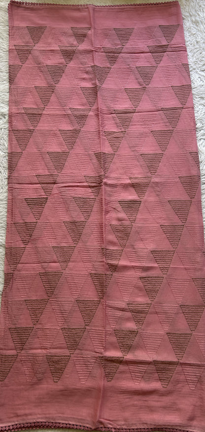 Tussar Silk Dress Material Pink Colored Elegantly with a Borderless. - Sampradaya Designer Studio