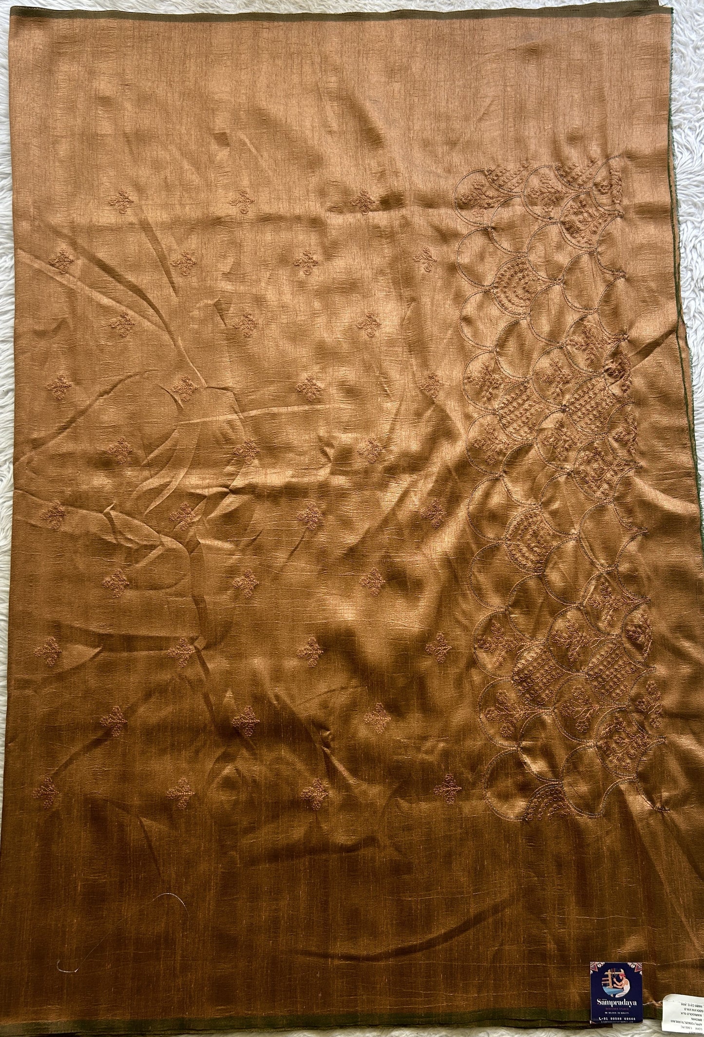 Tussar Silk Dress Material Rust Colored Elegantly with a Borderless. - Sampradaya Designer Studio