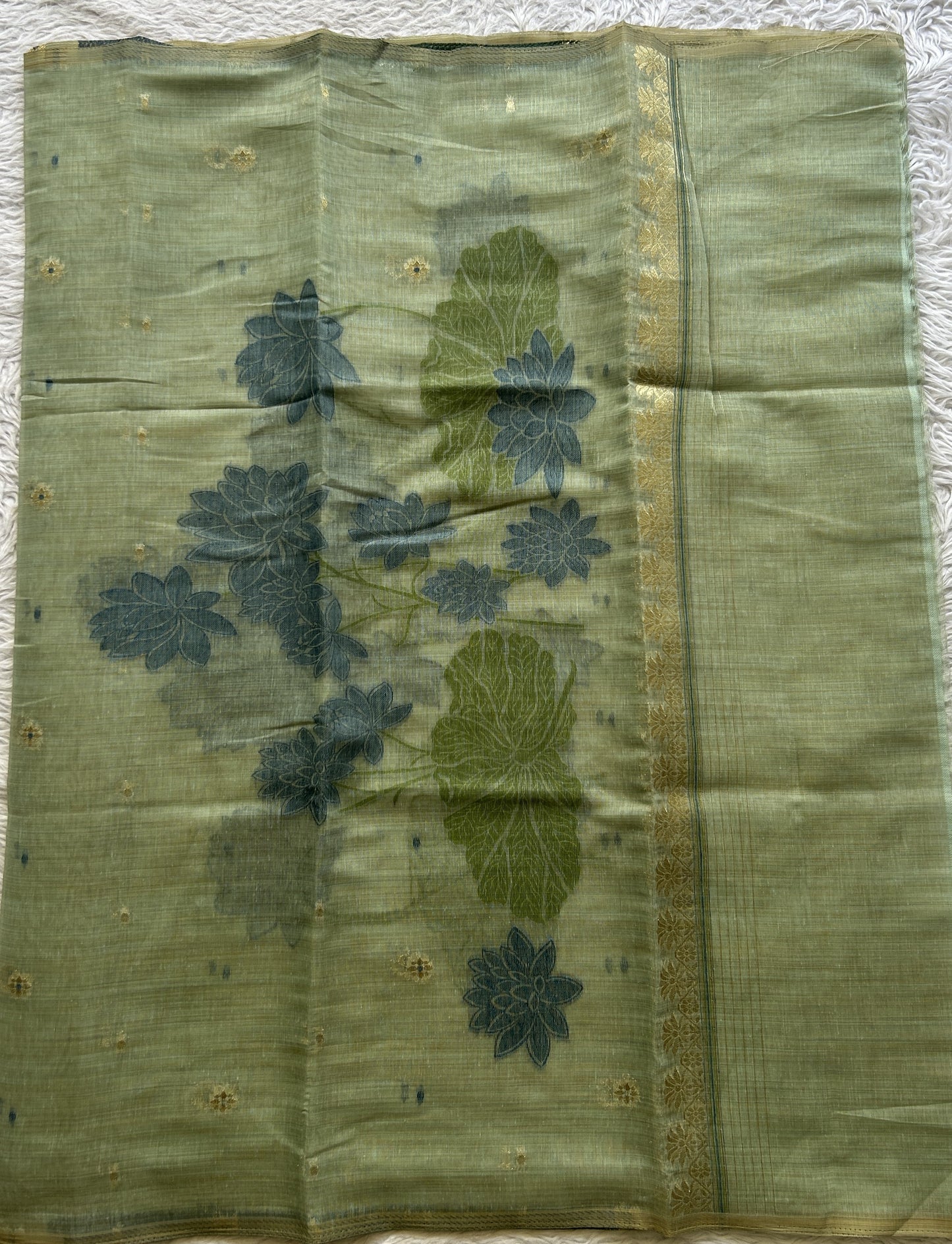 Semi Tussar Silk Dress Material Sea Green Colored Elegantly with a Borderless. - Sampradaya Designer Studio