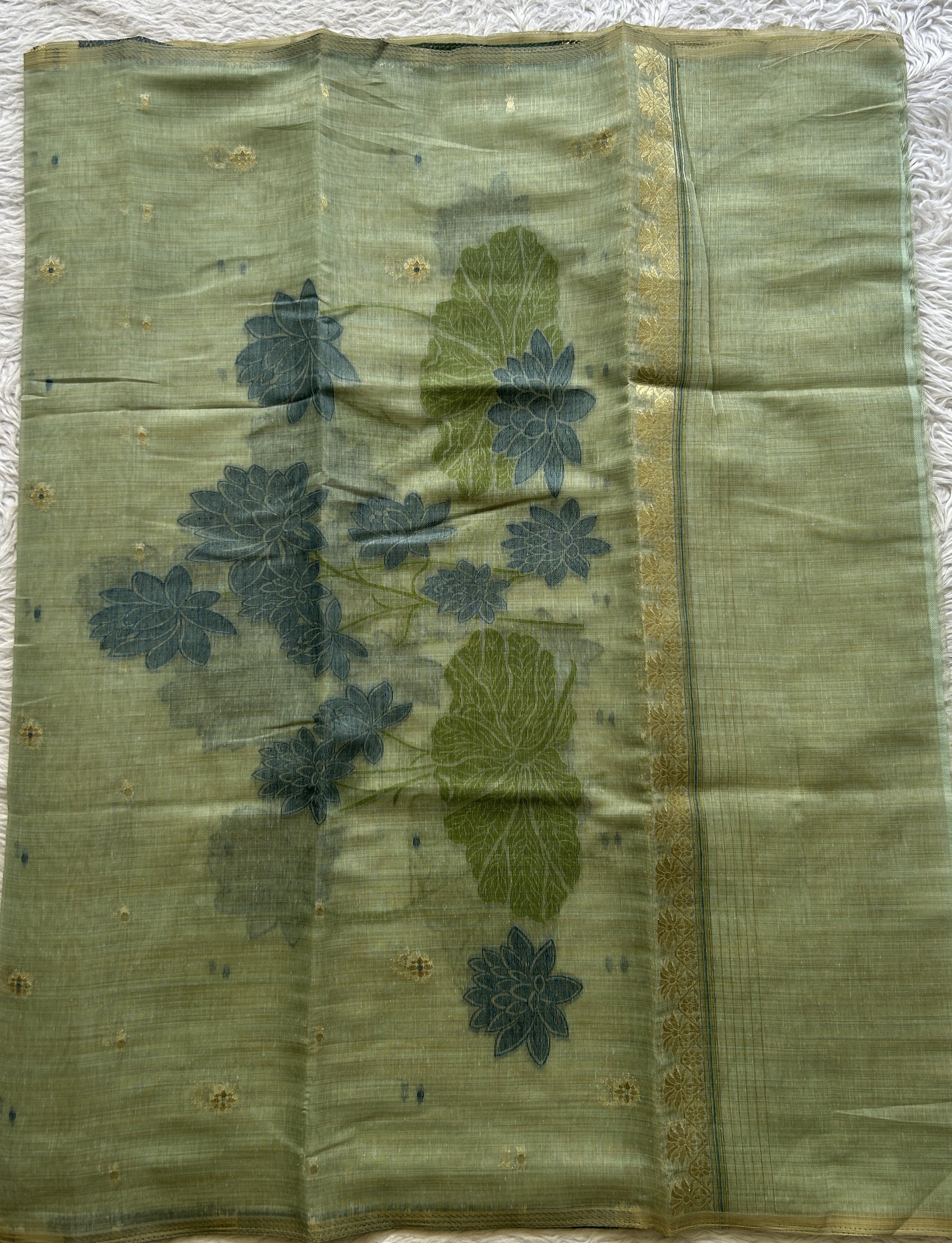 Semi Tussar Silk Dress Material Sea Green Colored Elegantly with a Borderless. - Sampradaya Designer Studio