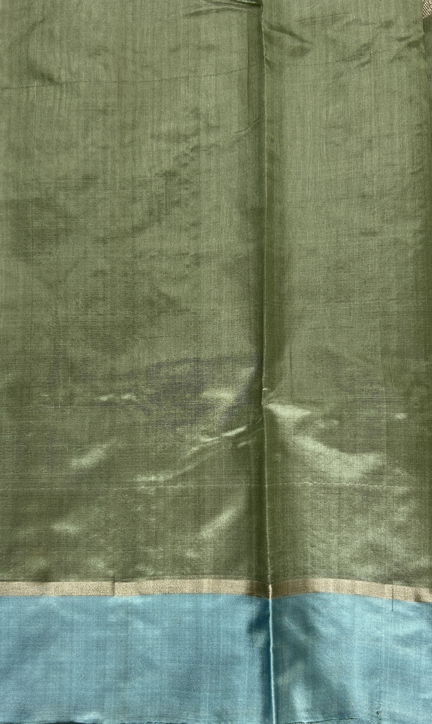 Chanderi Pattu Saree Light Olive Green colored saree complemented with a Sky Blue Plain border - Sampradaya Designer Studio