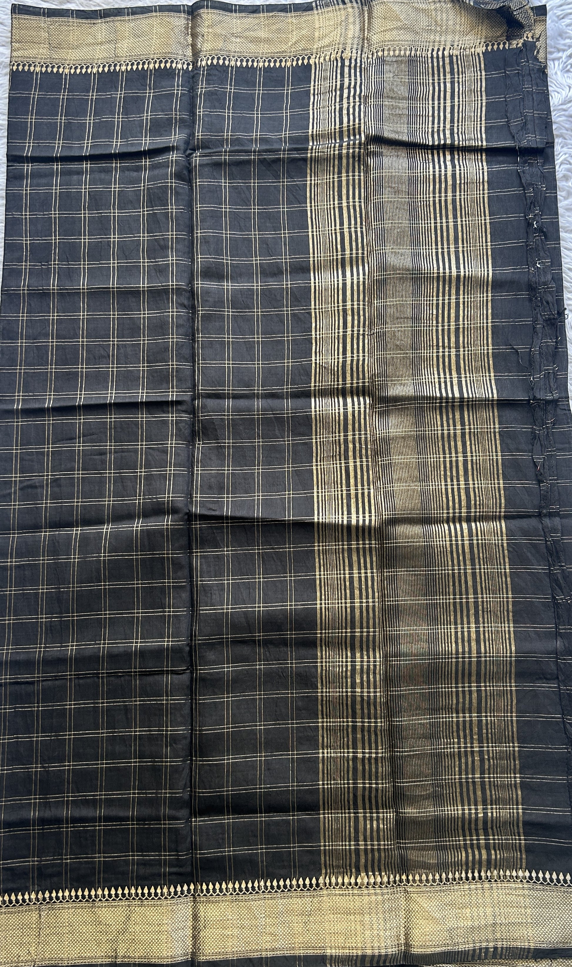 Semi Tussar Silk Dress Material Black Colored Elegantly with a Borderless. - Sampradaya Designer Studio