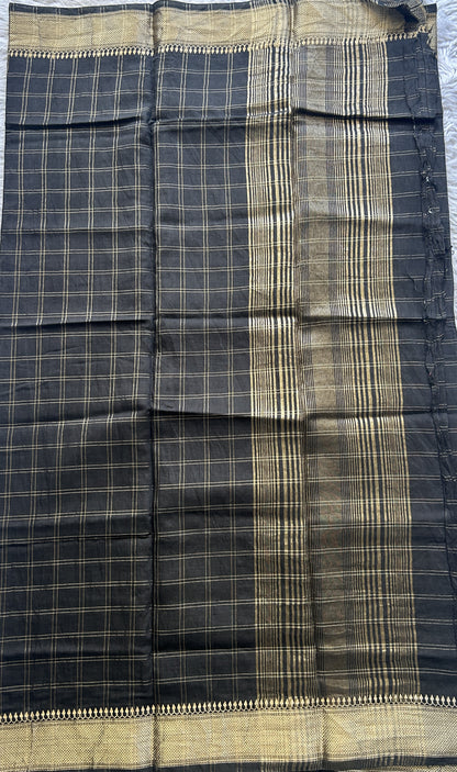 Semi Tussar Silk Dress Material Black Colored Elegantly with a Borderless. - Sampradaya Designer Studio