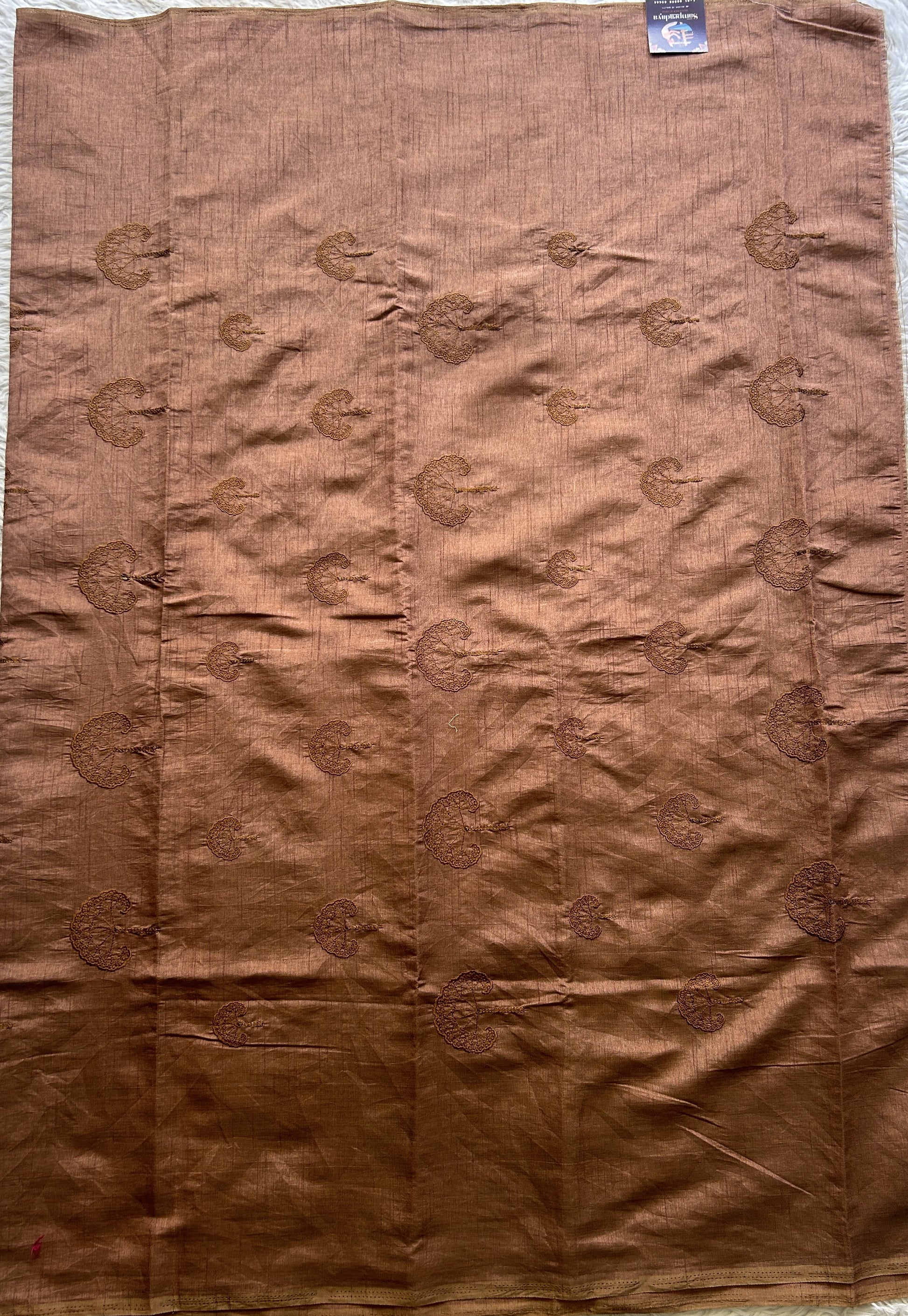 Tussar Silk Dress Material Brown Colored Elegantly with a Borderless. - Sampradaya Designer Studio