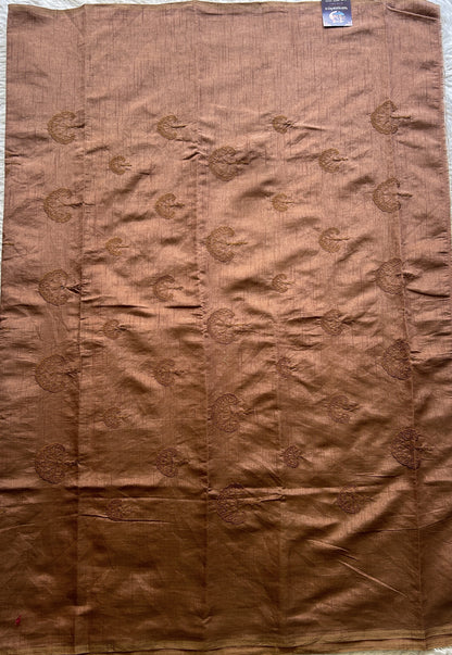 Tussar Silk Dress Material Brown Colored Elegantly with a Borderless. - Sampradaya Designer Studio