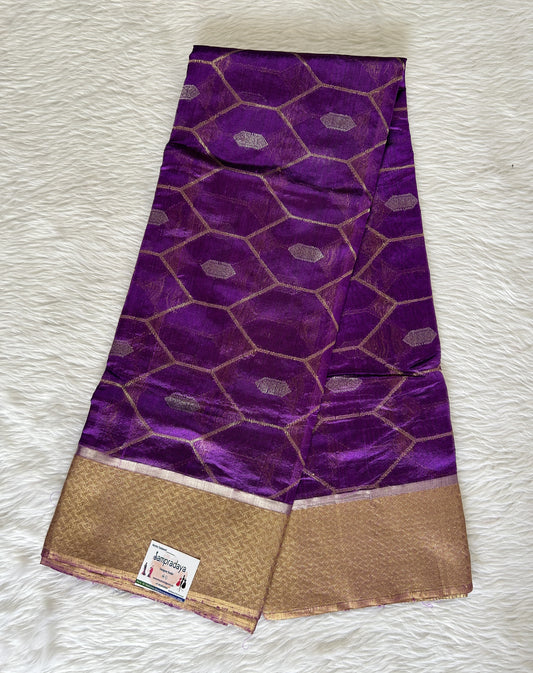 Chanderi Pattu Saree Purple colored saree complemented with a Gold Zari border - Sampradaya Designer Studio