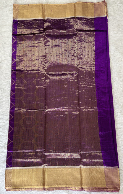 Chanderi Pattu Saree Purple colored saree complemented with a Gold Zari border - Sampradaya Designer Studio