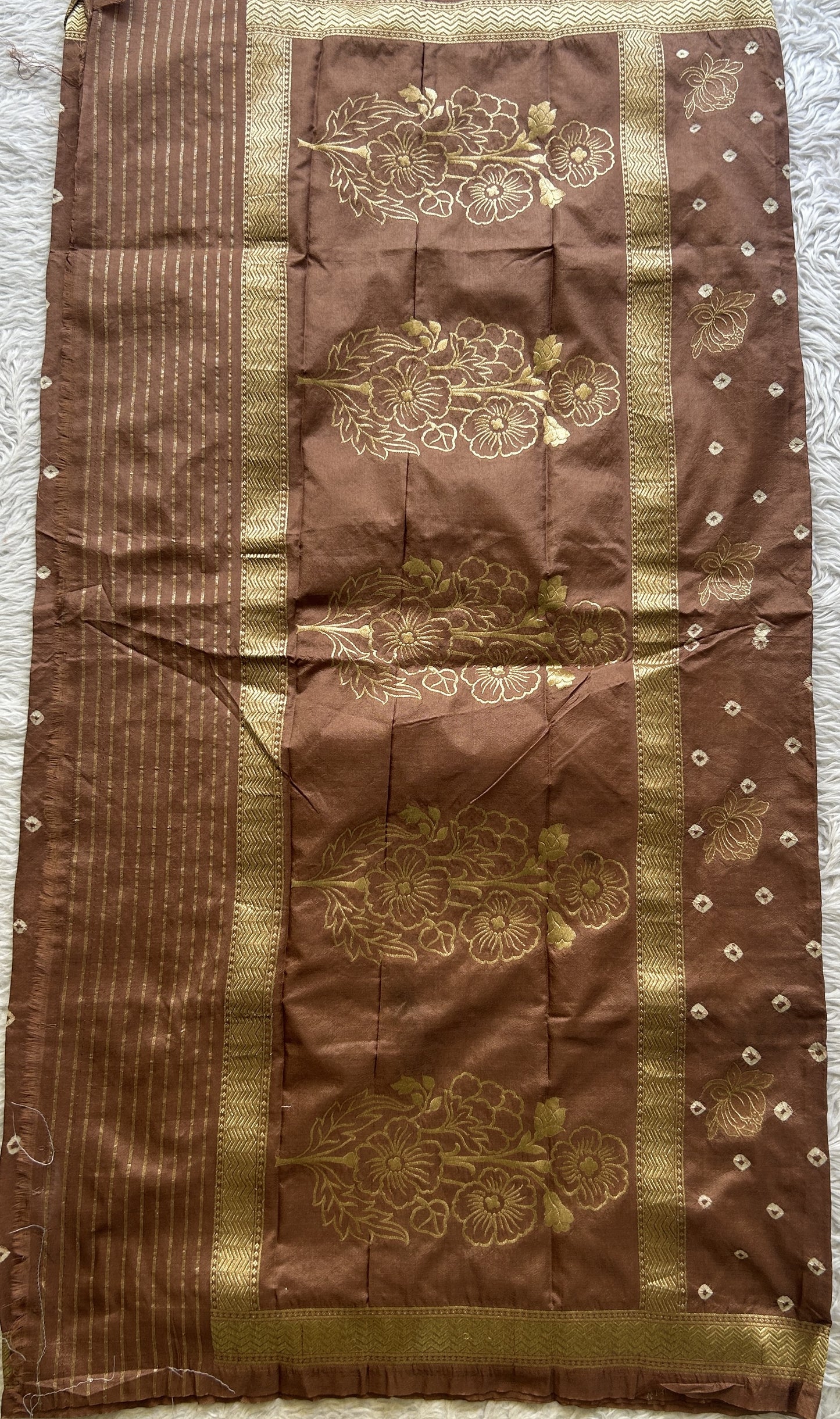 Tussar Silk Dress Material Brown Colored Elegantly with a Borderless. - Sampradaya Designer Studio