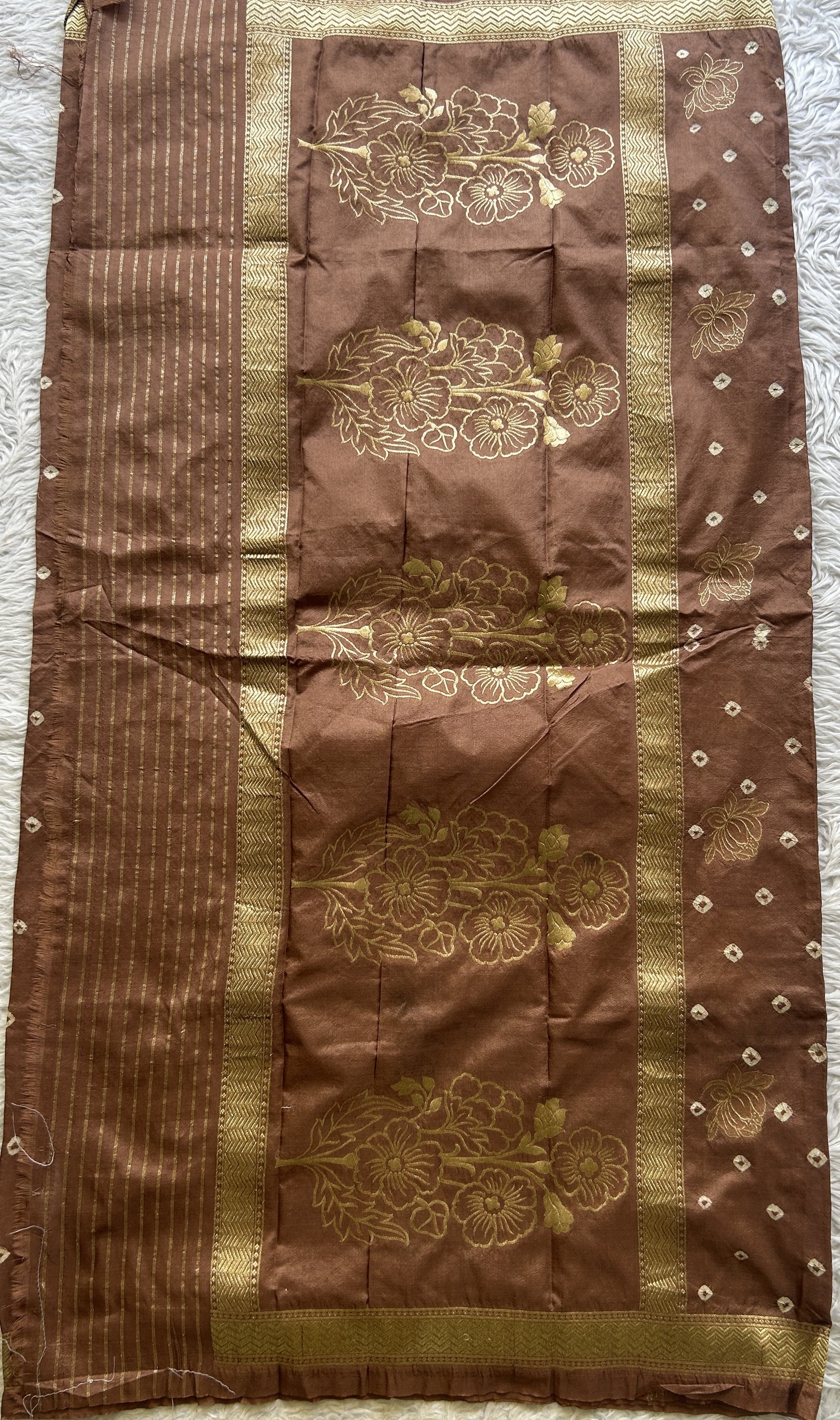 Tussar Silk Dress Material Brown Colored Elegantly with a Borderless. - Sampradaya Designer Studio