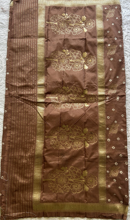 Tussar Silk Dress Material Brown Colored Elegantly with a Borderless. - Sampradaya Designer Studio
