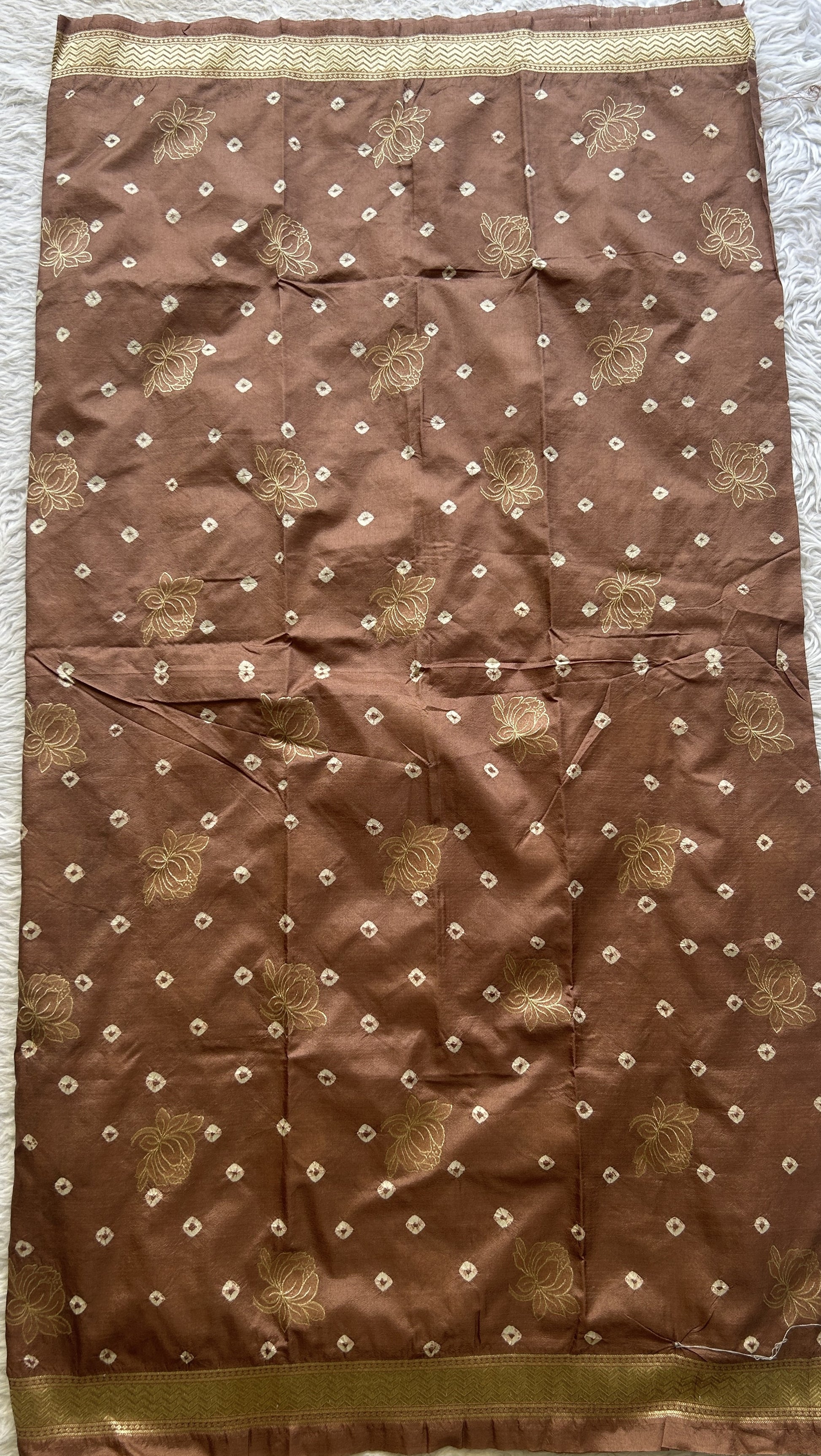 Tussar Silk Dress Material Brown Colored Elegantly with a Borderless. - Sampradaya Designer Studio