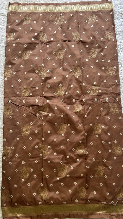 Tussar Silk Dress Material Brown Colored Elegantly with a Borderless. - Sampradaya Designer Studio