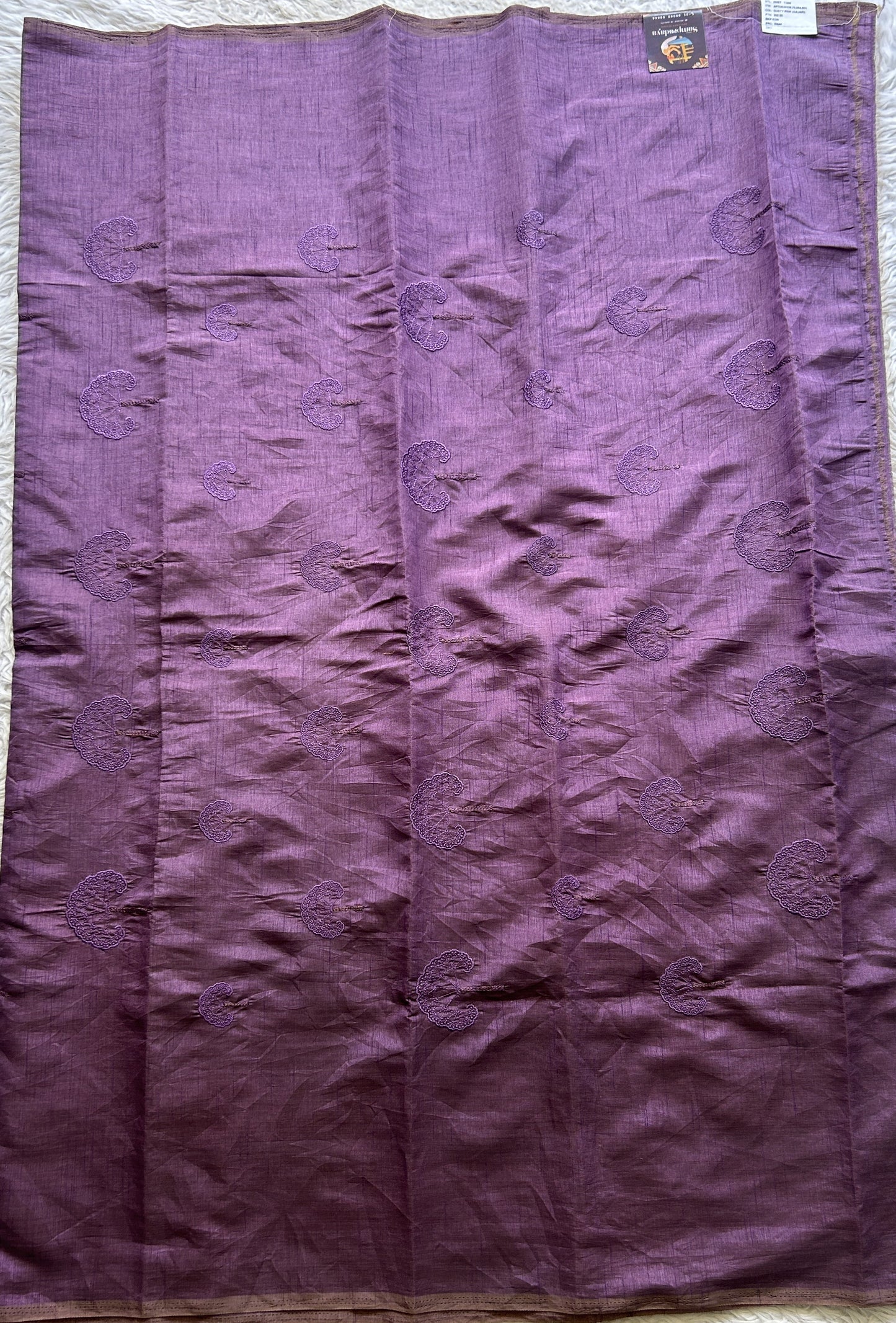 Tussar Silk Dress Material Lilac Colored Elegantly with a Borderless. - Sampradaya Designer Studio