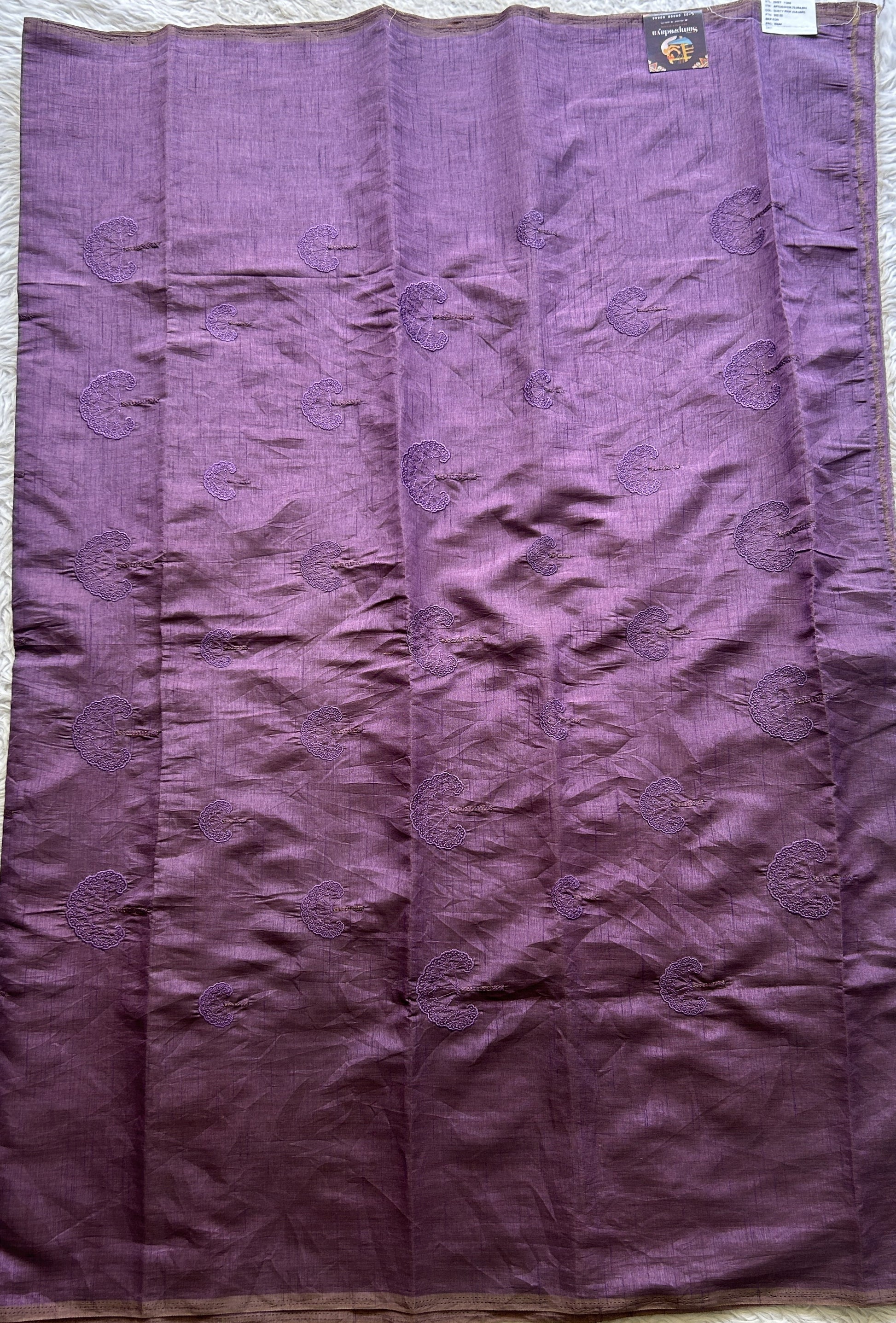 Tussar Silk Dress Material Lilac Colored Elegantly with a Borderless. - Sampradaya Designer Studio