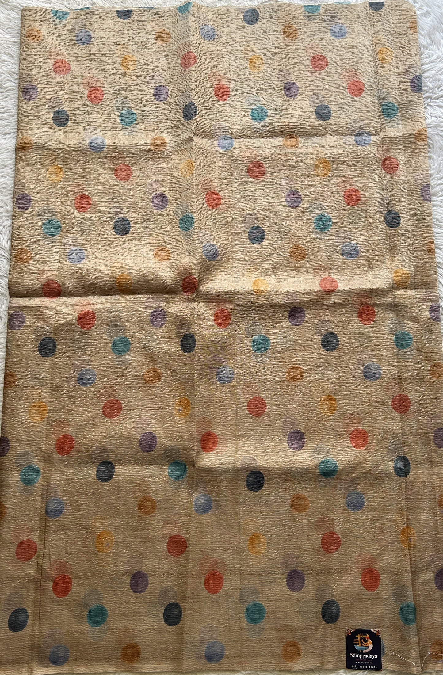 Semi Tussar Silk Dress Material Cream Colored Complemented with a Borderless. - Sampradaya Designer Studio