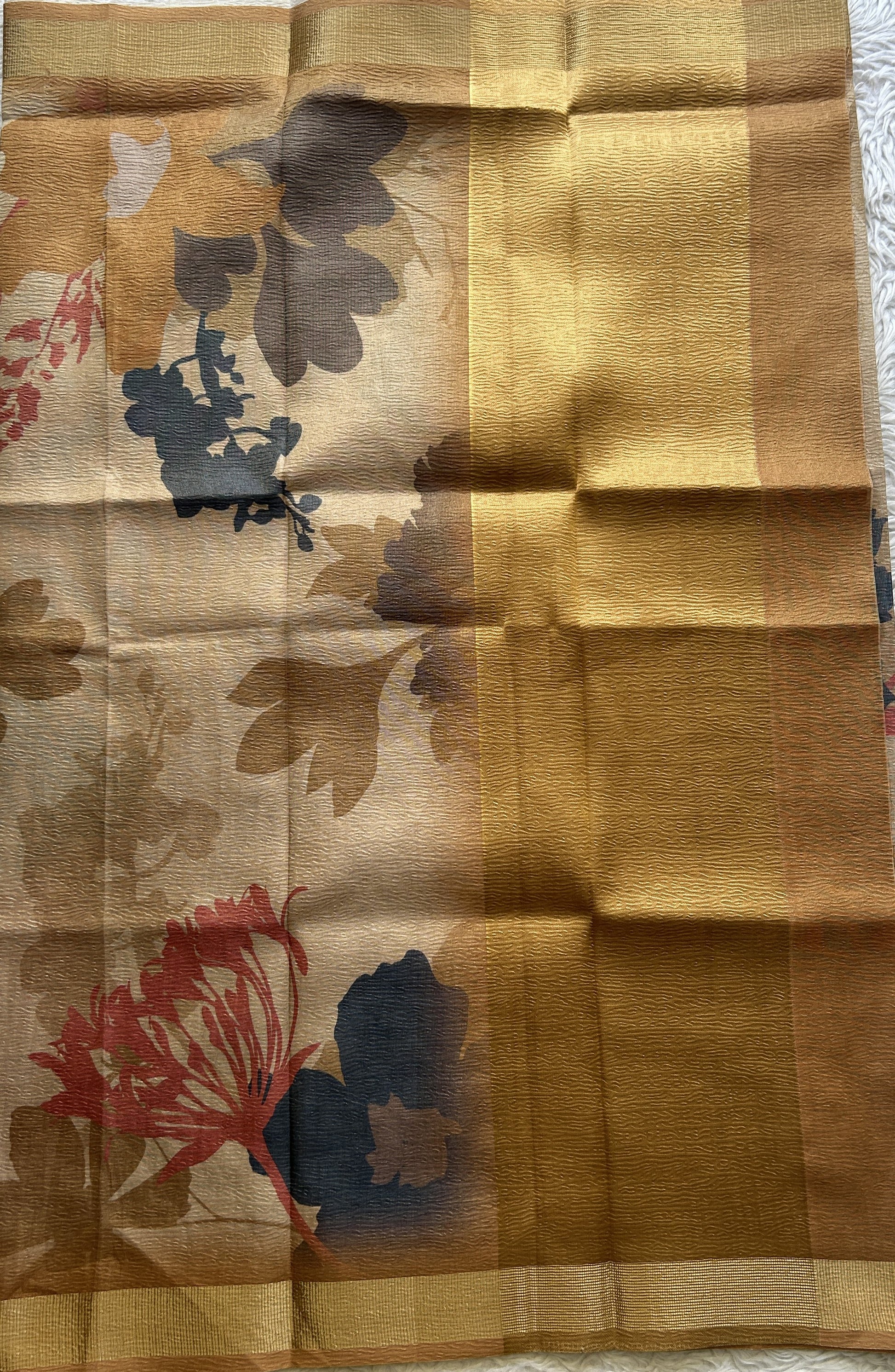 Semi Tussar Silk Dress Material Cream Colored Complemented with a Borderless. - Sampradaya Designer Studio