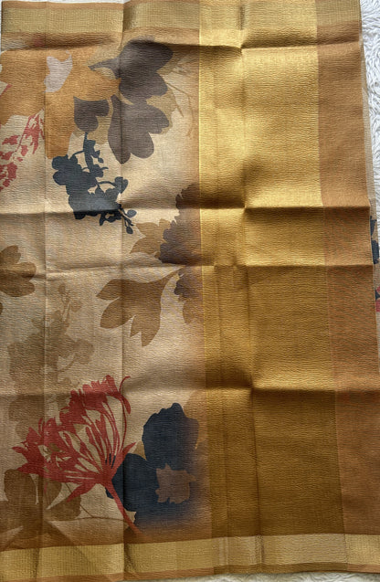 Semi Tussar Silk Dress Material Cream Colored Complemented with a Borderless. - Sampradaya Designer Studio