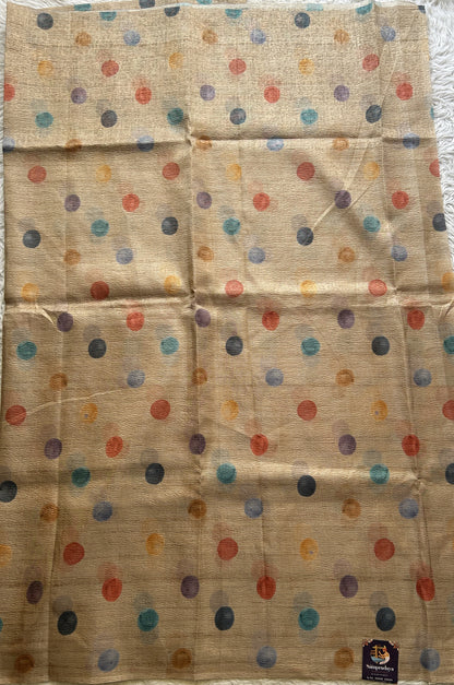 Semi Tussar Silk Dress Material Beige Colored Complemented with a Borderless. - Sampradaya Designer Studio