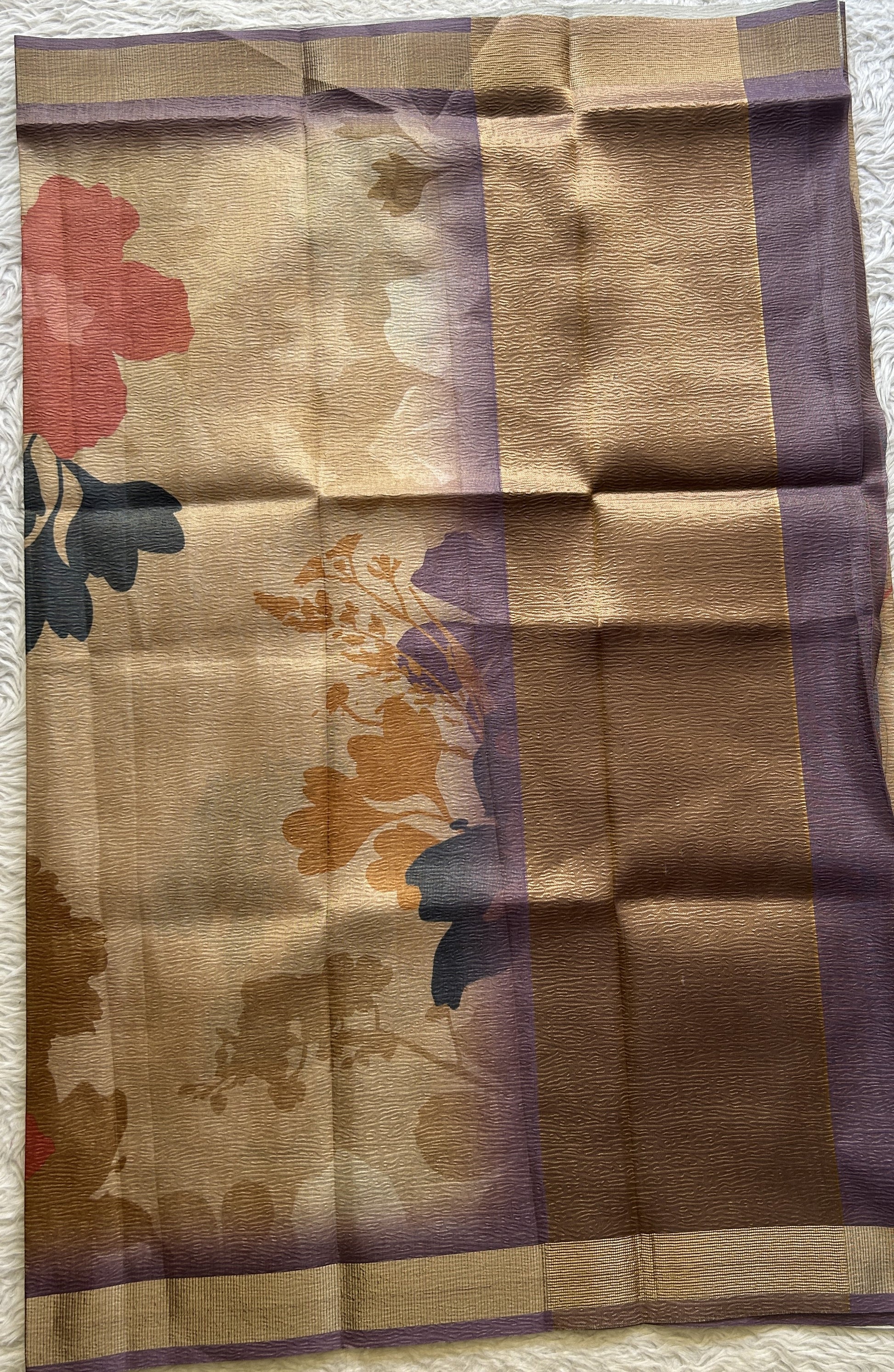 Semi Tussar Silk Dress Material Beige Colored Complemented with a Borderless. - Sampradaya Designer Studio