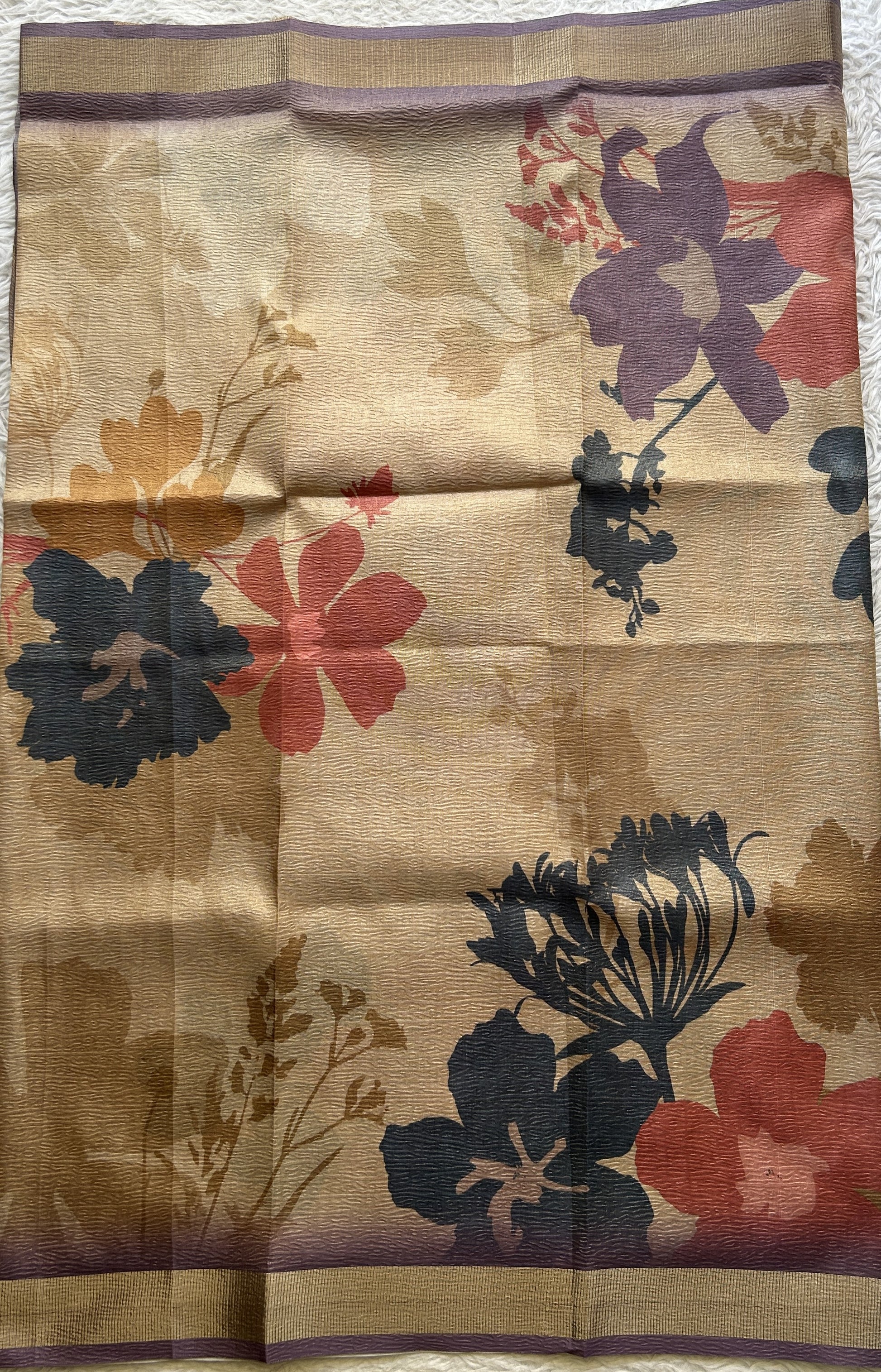 Semi Tussar Silk Dress Material Beige Colored Complemented with a Borderless. - Sampradaya Designer Studio