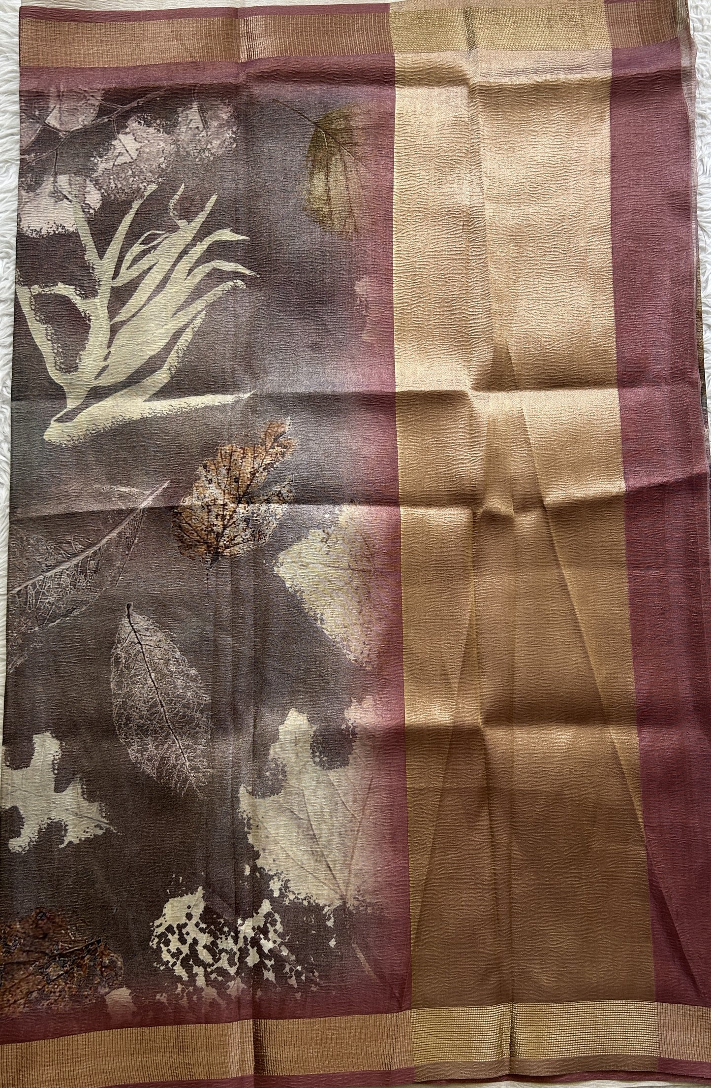 Semi Tussar Silk Dress Material Wine Colored Complemented with a Borderless. - Sampradaya Designer Studio