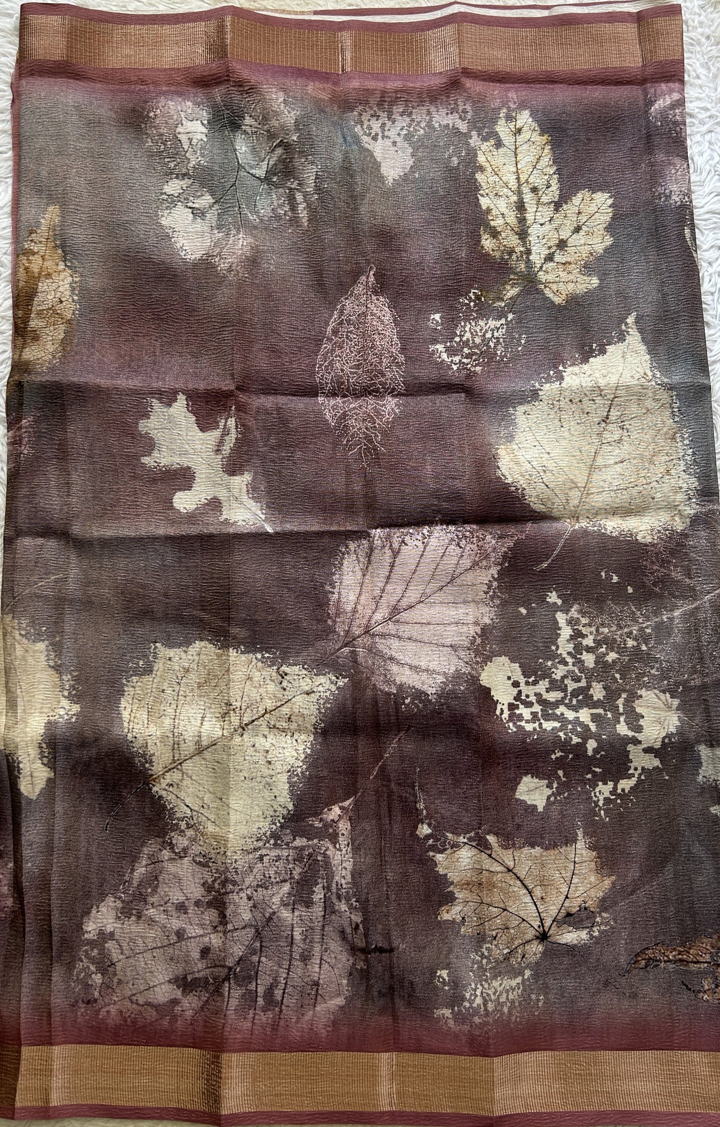 Semi Tussar Silk Dress Material Wine Colored Complemented with a Borderless. - Sampradaya Designer Studio