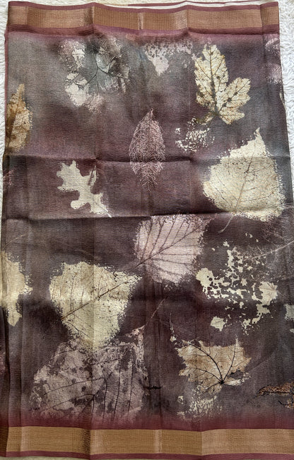 Semi Tussar Silk Dress Material Wine Colored Complemented with a Borderless. - Sampradaya Designer Studio