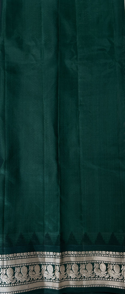 Gadwal Pattu Saree Baby Pink colored saree complemented with a Bottle green Kanchi Border - Sampradaya Designer Studio